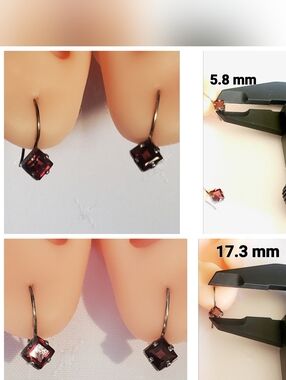 Sterling Silver Garnet Square Drop Earrings - Deep Red